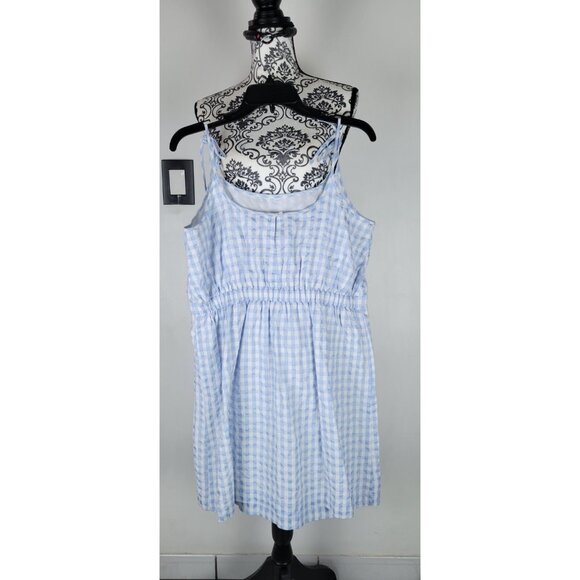 Madewell Sundress Women’s Size 14 Sleeves Plaid White/Blue Lined Midi - Picture 3 of 12
